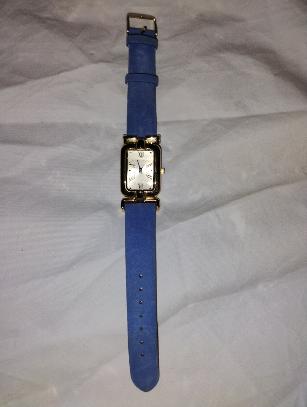 Isaac Mizrahi Square Gold-Tone Watch with Blue Leather Strap